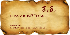 Bubenik Bálint névjegykártya